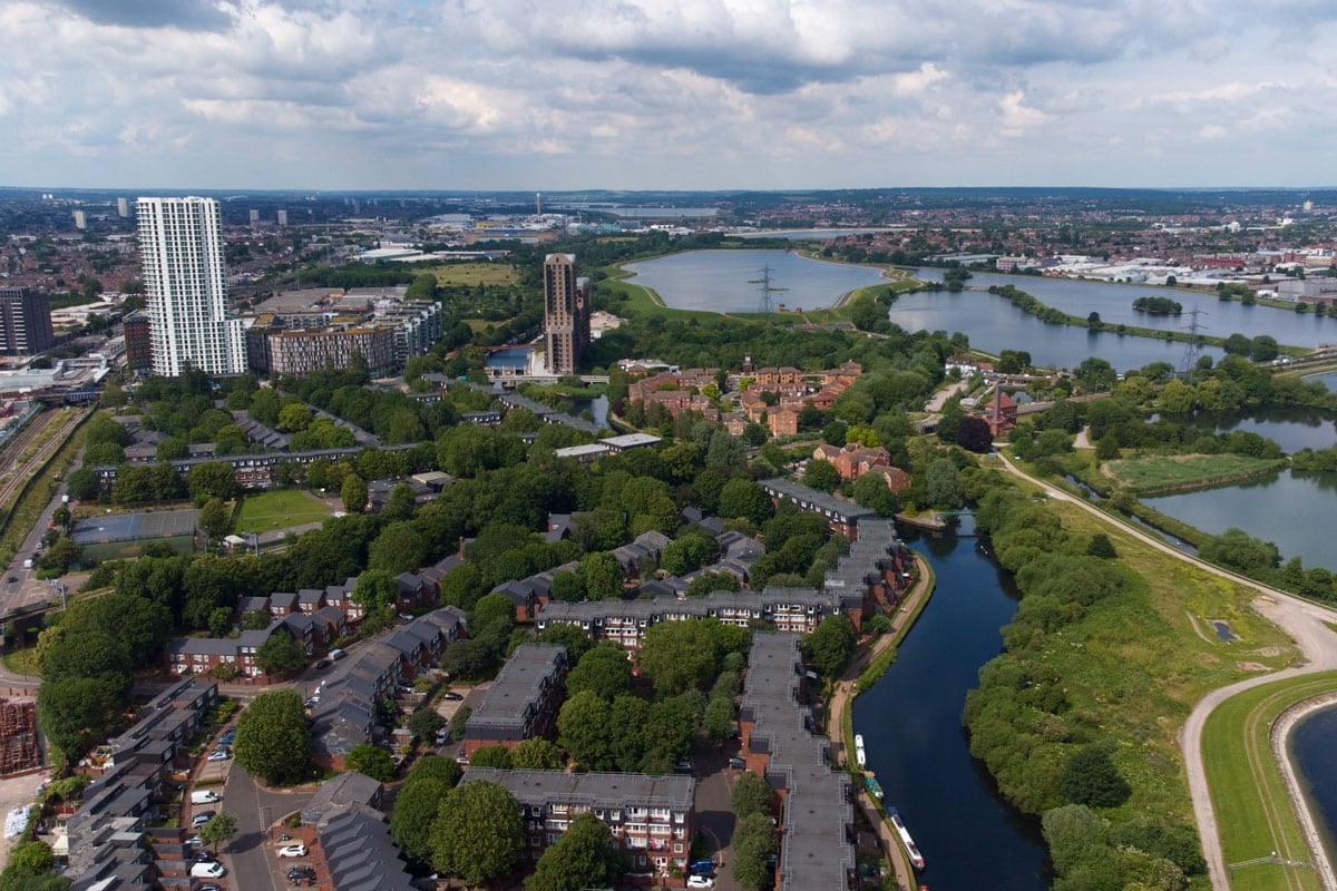 An aerial view of Tottenham Marshes in Haringey